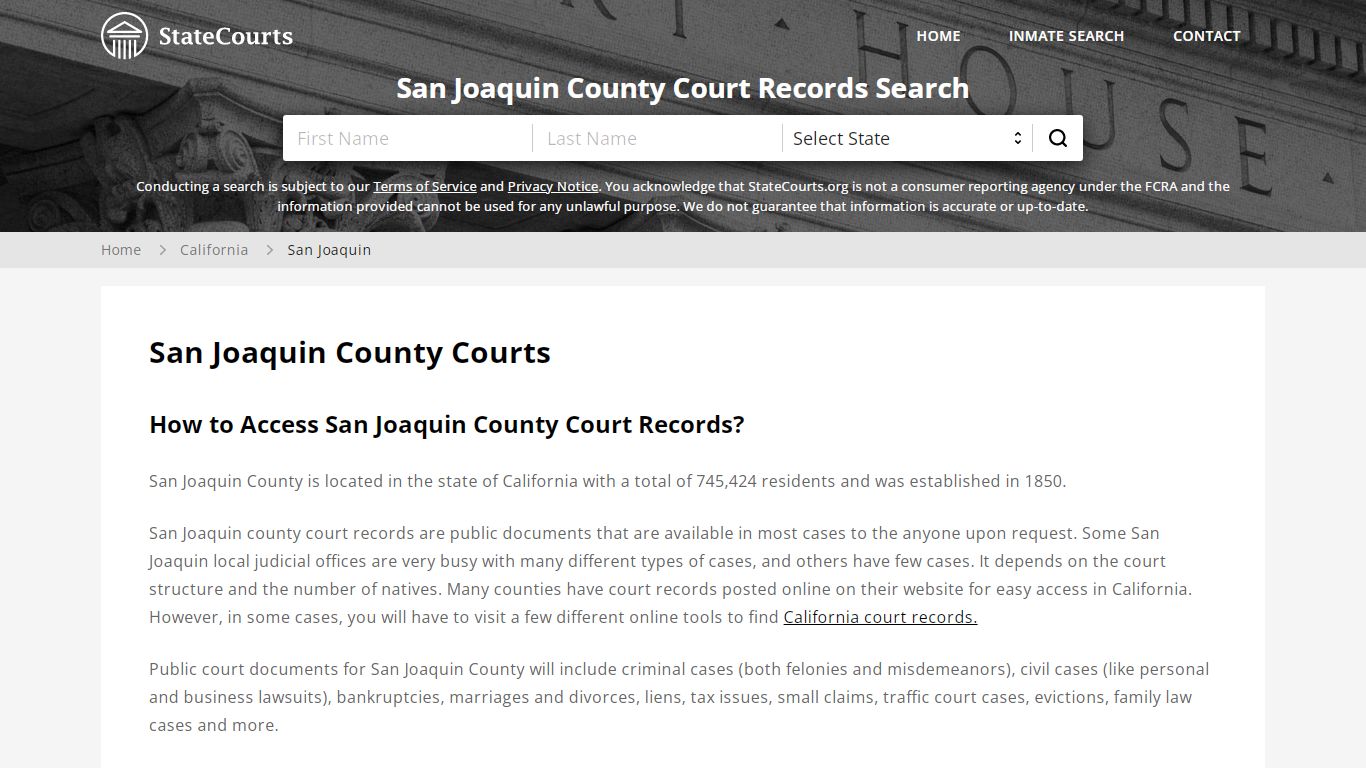 San Joaquin County, CA Courts - Records & Cases - StateCourts