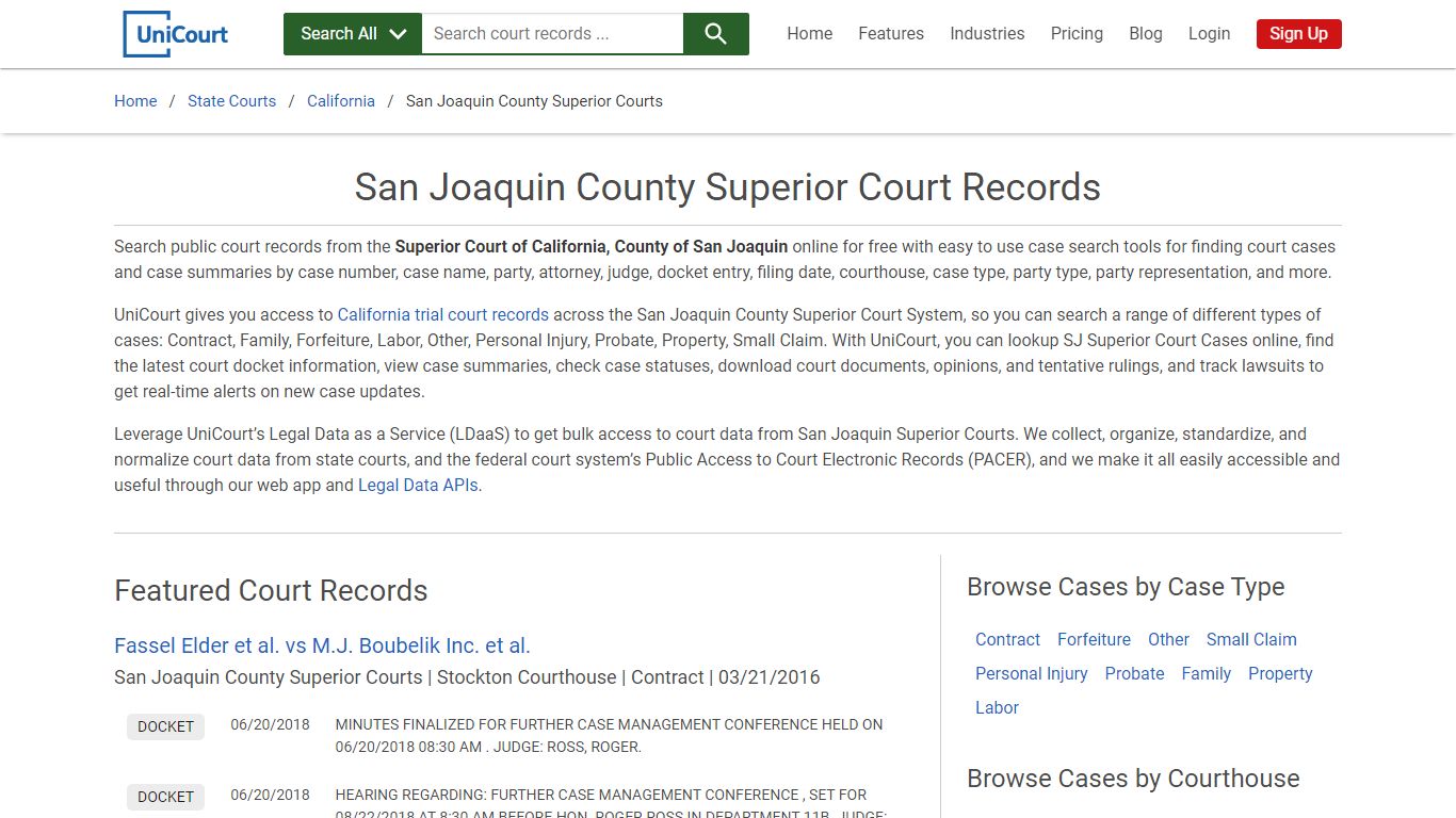 San Joaquin County Superior Court Records | California | UniCourt