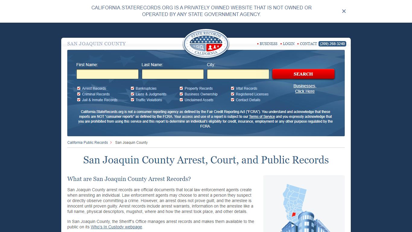 San Joaquin County Arrest, Court, and Public Records
